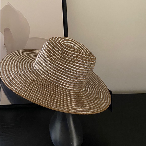 Tan and Silver Colored 50% Paper Straw and 50% Polyester Hat - Picture 6 of 11